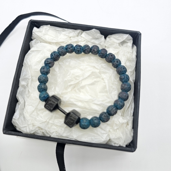 Handmade bracelet /w semiprecious stone & stainless steel "DON'T QUIT" Dumbbell - Picture 6 of 8